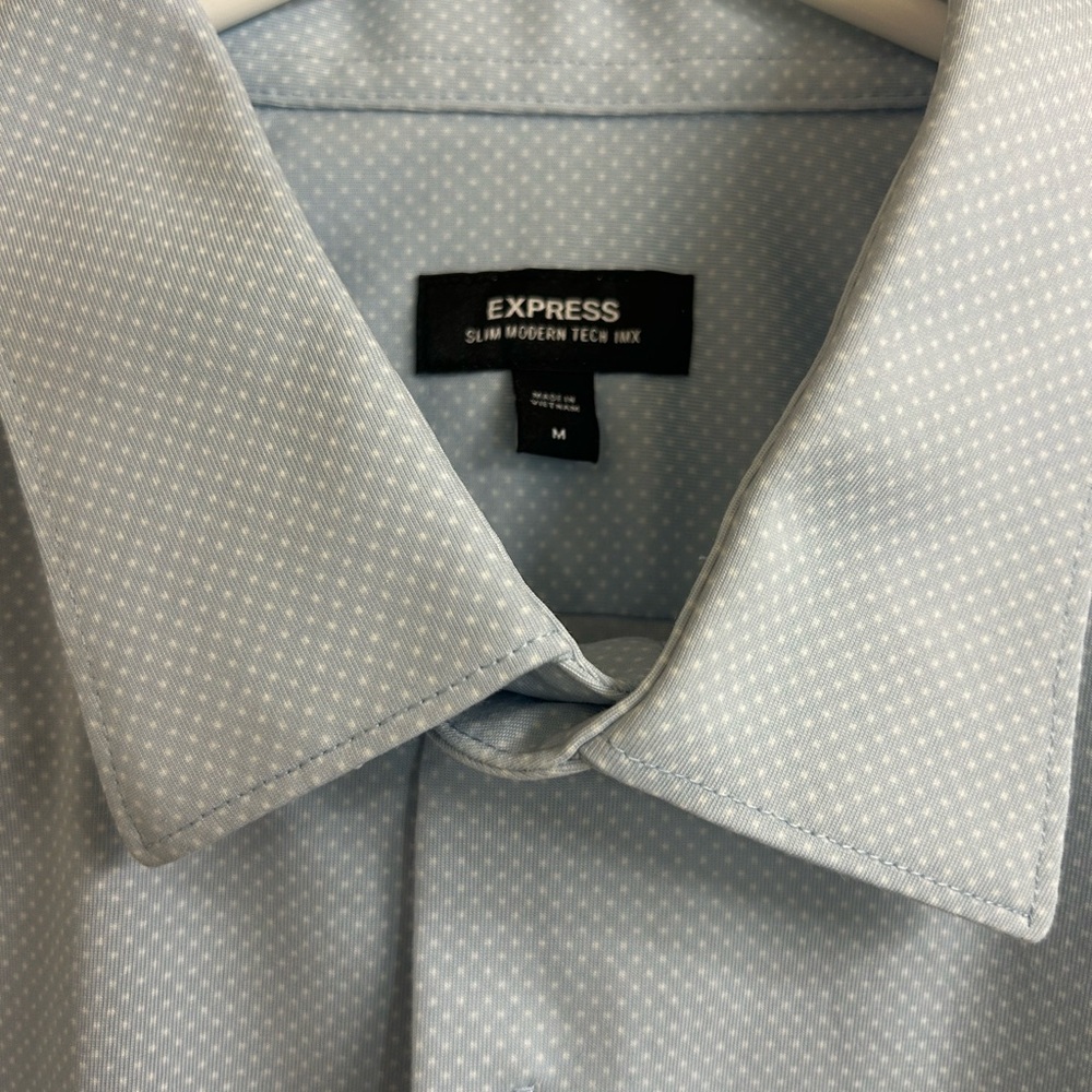 Express Men's Pale Blue Microdot Dress Shirt